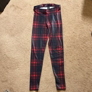 Blackmilk Wet Look Tartan Leggings in Red and Black